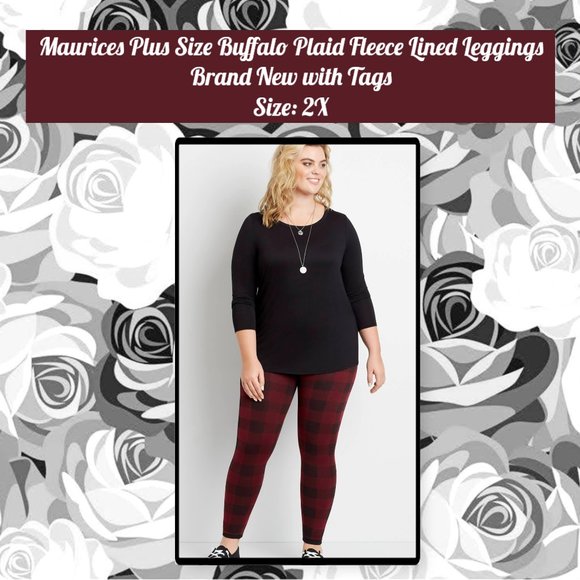 Maurices Plus Size Buffalo Plaid Fleece Leggings 2X - Picture 1 of 8